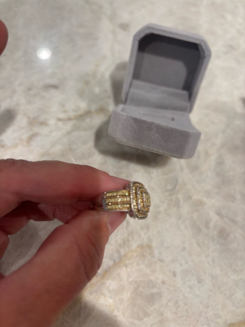 Yellow diamond Stacked Square Halo 925 sterling silver with Pave Stones size 5 - Picture 3 of 6